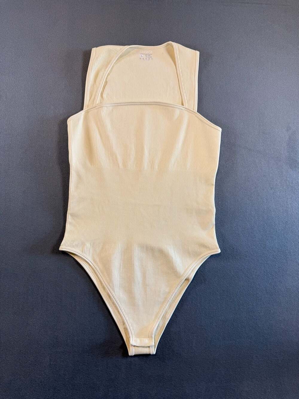 OQQ Womens Size XL Beige Rib Knit Square Neck Sleeveless Bodysuit